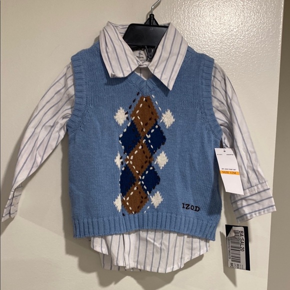 NWT Izod Infant 2 piece set, button down shirt and sweater vest. Size 12 months - Picture 1 of 4
